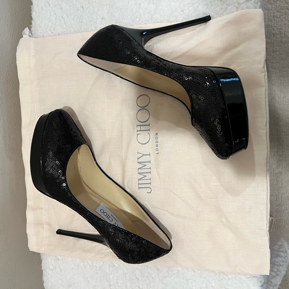Jimmy Choo COSMIC Black Sequin Patent Leather Platform - Picture 6 of 13